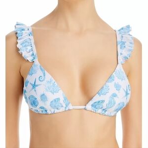 Aqua Ruffled Strap Tie Back Bikini Top Swimwear Aqua Size XSMALL